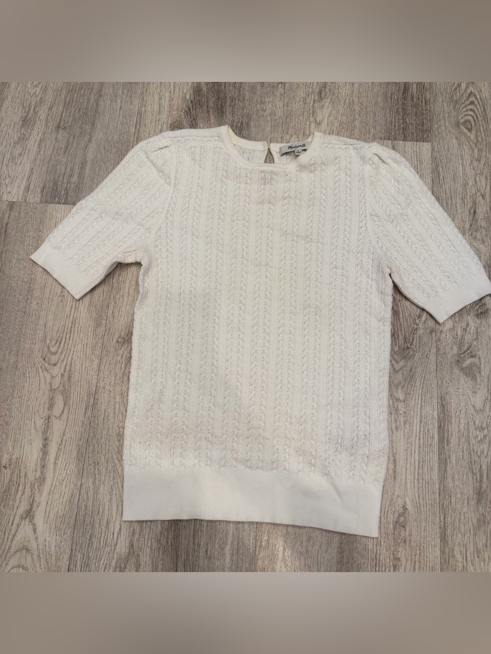 Madewell Cream Pointelle Knit Puff Sleeve Sweater Top Size Small - Picture 2 of 3